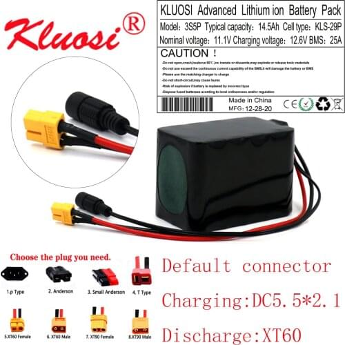 KLUOSI 12V 14.5Ah 15Ah 3S5P 12.6V Lithium Battery Pack with 25A BMS 250W High Capacity for Motor Scooter Solar Energy Light Etc