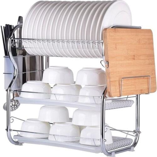 Multifunctional 3-Tier Dish Drying Rack Stainless Steel Kitchen Sinkware Dish Rack Supplies Drying Frame Quick Dry