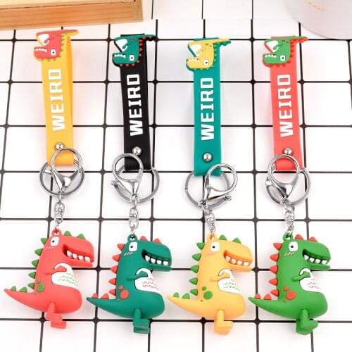 Cartoon Cute Dinosaur Key Chain Silicone Doll Gift Bag for Friends and Lovers Hanging Key Ring Creative Candy Color Accessories