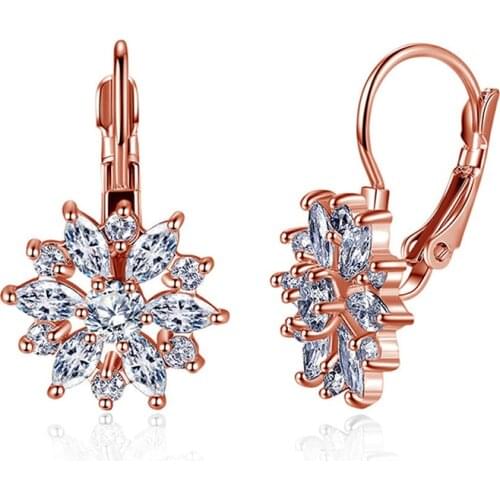 2021 New Vintage Earrings Rose Gold Crystal CZ Bling Drop Earrings For Women Girls Christmas Gfit Fashion Wedding Jewelry