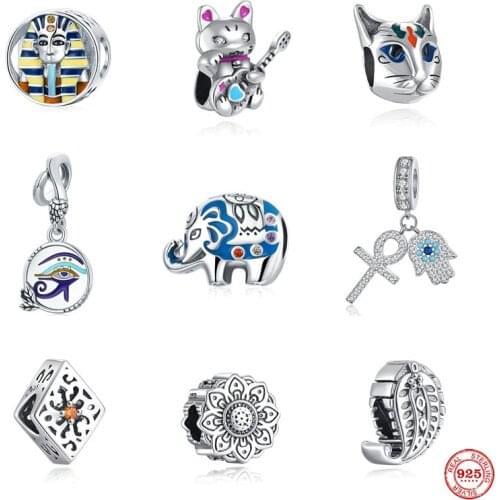 NEW 925 Sterling Silver Egypt Lucky Guardian Pharaoh Eye Cat Charm Bead Suitable For Ladies Pandora Bracelet DIY Jewelry Gift