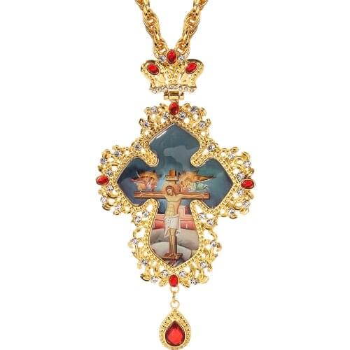 Latest Design Catholic Orthodox Cross Pendant Mirror Jesus Big Badge Cross Necklace Handmade Cross Necklace