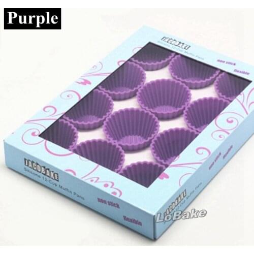 12 pcs/set) Purple color favorbale thick high quality silicone muffin cupcake small thickening cake cups mold for DIY bakeware