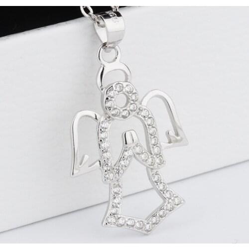 LN32 925 Sterling Silver Angle Pendant Necklace Guardian Angel Silver Necklace 925 Jewelry