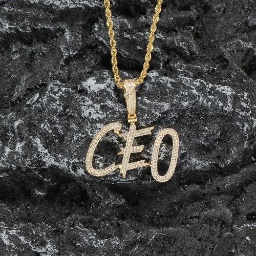 Custom letters Pendants Mens Mirco Pave Prong Setting Zircon Necklace Jewelry CP21
