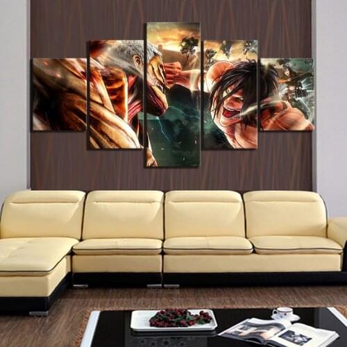 5 Piece Eren Jaeger Attack on Titan Anime Poster Cartoon Wall Sticker Digital Art Illustration Canvas Paintings for Wall Decor