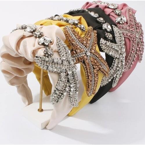 Sea Starfish Rhinestone Headband 4 Colors Crystal Flower Hairband for Formal Vintage Girls Temperament Hair Accessories 2021
