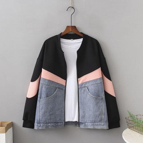 Plus size Denim Coat Womens 2021 New Spring Autumn Korean Loose Patchwork Female Jacket Plus size Casual Ladies Outwear Tops
