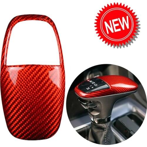 Real Carbon Fiber Red For Dodge Challenger Charger 2015-20 Carbon Fiber Gear Shift Knob Trim Cover Interior Gear Shift Collars