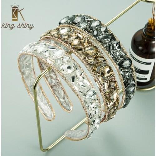 Luxury Baroque Transparent Geometric Crystal Headband Elegant Sparkly Rhinestone Hairband Bridal Wedding Party Hair Accessories