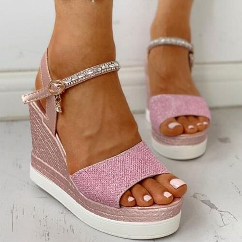 10cm High heels Fashion Platform 2020 Wholesale Crystals Summer INS Hot Leisure Shoes Women Wedges Sandals Female