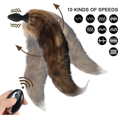 Silicone hairy butt plug female Flirting fox tail butt plug wireless remote control Adult sex toy couple Anal sex toy