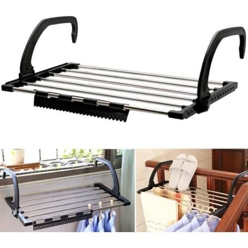 Balcony Drying Rack Stainless Steel Folding Hanging Window Shoes Rack Adjustable Portable Outdoor Airer Clothes Towel Storage
