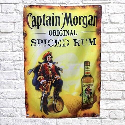 Captain Morgan Classic Wine Whiskey Banner Wall Hanging Beer Flag Retro Bar Pub Club Man Cave Wall Decor Black Party Poster Gift