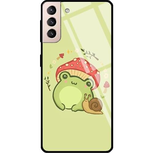 Cottagecore Aesthetic Frog Snail Vintage Tempered Glass Cover For Samsung Galaxy S21 Ultra S20 FE S8 S9 S10 Plus Note 10 20 Case