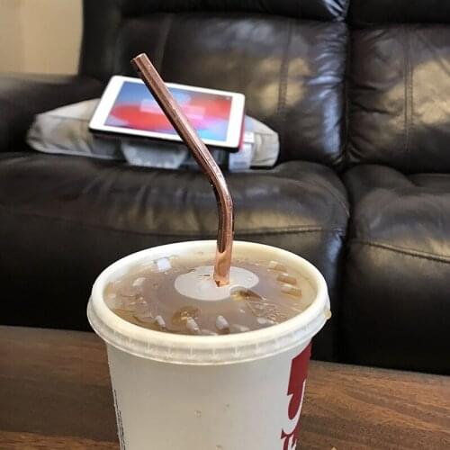 WOWSHINE Wholesale 100pcs rust free stainless steel curved drinking straw 6X215mm Rose gold thickness 0.35mm
