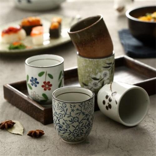 Japanese Style Hand Painted Cherry Blossoms Ceramic Teacup Porcelain Retro Coffee Mug Creative Restaurant Water Cup Drinkware