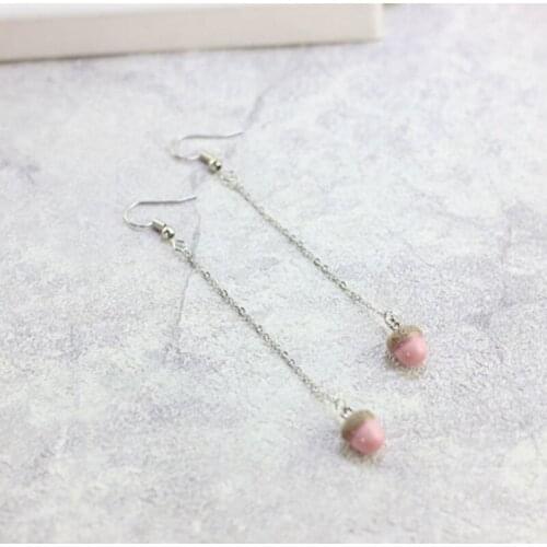 12 Pairs/Lot Long Earrings Acorn Pendant Drop Earring Women Jewelry Bohemia Retro Light Blue Pink Color Tassel Eardrop Dangle