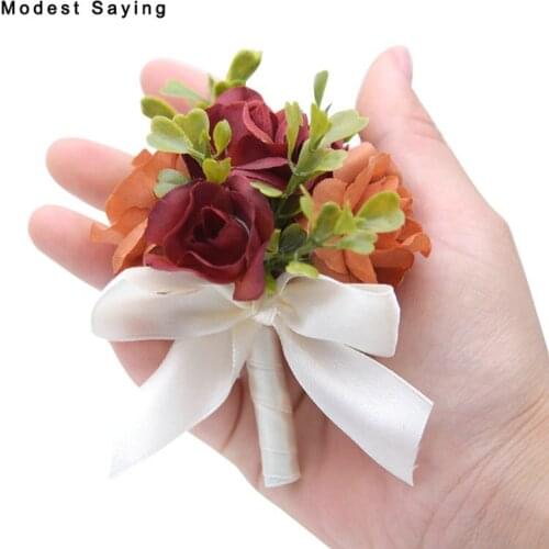 2PCS Garden Brown Best Man Flowers Corsage for Groom Groomsman Wedding Suit Boutonnieres 2019 Accessories Pin Brooch Decorations