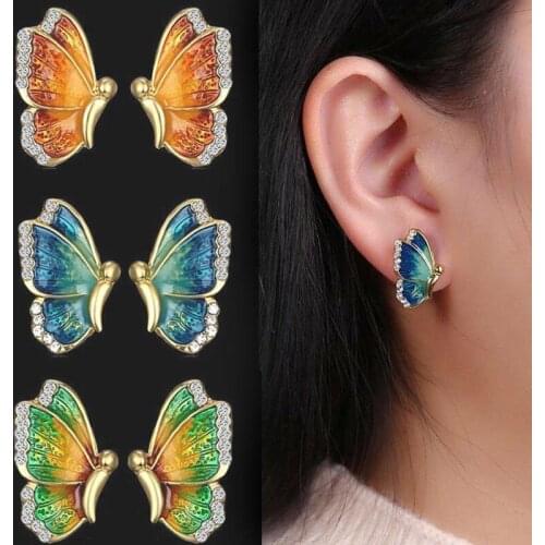 2021 Wholesale European and American Hot Sale Fashion Butterfly Alloy Oil Earrings Jewelry