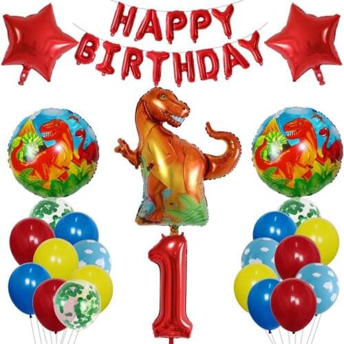 37pcs/set Dinosaur Foil Balloons Happy Birthday Balloons Children Dinosaur Birthday Party Jurassic Animal Decor Latex Globos