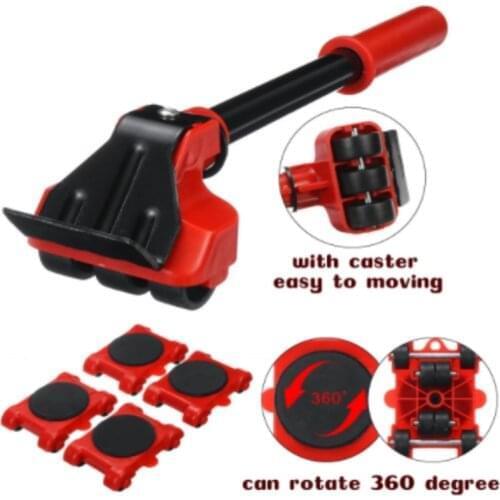 5 Pcs Furniture Moving Transport Roller Set Removal Lifting Moving Tool Set Wheel Bar Mover moving Heavy Stuffs Device Hand Tool
