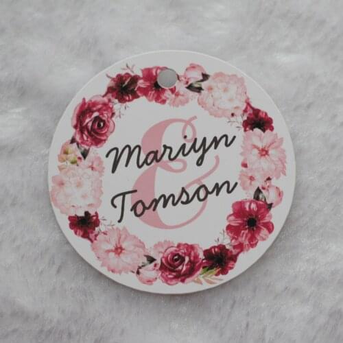 50mm/2inch Customizable Blush Pink Burgundy Floral Wreath Monogram Wedding Classic Round Favor Tag
