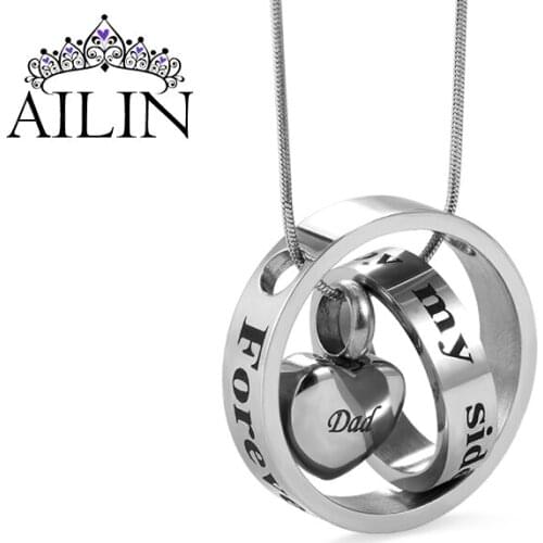 AILIN 2020 Stainless Steel Forever In My Heart Custom Engraving Urn Necklace For Ashes Women Men Cremation Jewelry