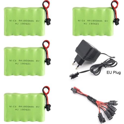 6V 1800mAh Ni-CD Battery Pack With Charger 5in1 cable For RC Toy Car Boat GUN TANK Truck Trains RC Toy Model 6V AA nicd Battery