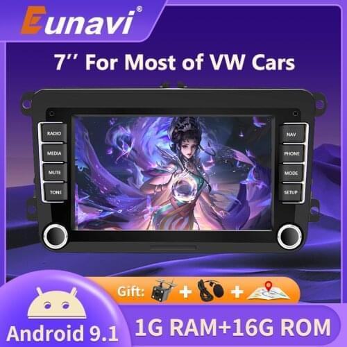 Eunavi 2 Din Android 9 Car Radio For VW Passat B6 CC Polo Golf 5 6 Tiguan Touran Skoda Octavia Multimedia GPS 7 inch IPS Screen