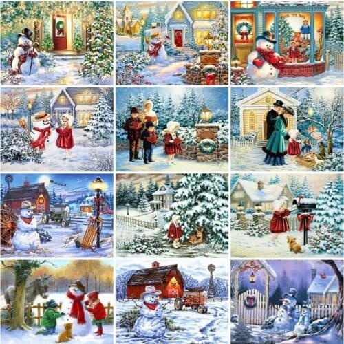 AZQSD 5D DIY Diamond Painting Snowman Girl Winter Picture Of Rhinestones Diamond Embroidery Landscape Mosaic Home Decoration