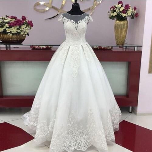 Princess Ball Gown White Ivory Wedding Dress Cap Sleeves Full Length Bridal Gown Long vestidos de novia 2019 Robe de mariee