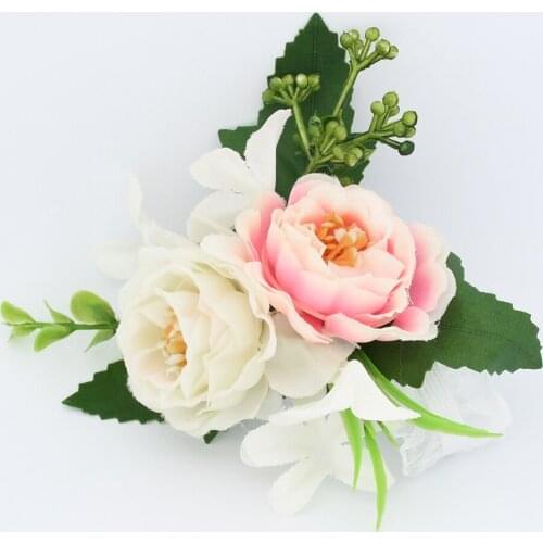 White pink Silk Roses Corsages Boutonnieres Wedding Decoration Marriage Rose Wrist Corsage Pin Boutonniere Flowers for Guests