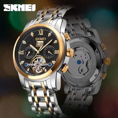 SKMEI Creative Watches Mens Automatic Watches Month Date Week Men Mechanical Wristwatches Fashion Waterproof Luminous Male Watch
