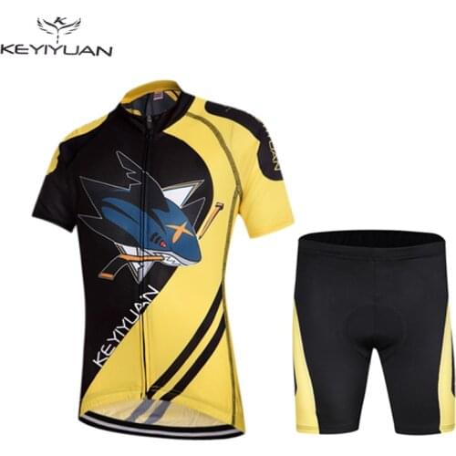 KEYIYUAN boy Cycling Jersey Shark Bike jersey Cycling Clothing mtb pro team Short Sleeve shirts For Kids roupa ciclismo clothing