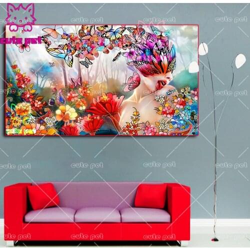 Full square diamond painting Beautiful Butterfly Woman embroidery round diamond mosaic paintings CrossStitch Flowers decor large