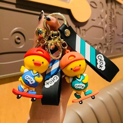 Creative Skateboard Duckling Doll Keychain Cute Duck Pendant Car Keyring Accessories Female Men Bag Charm Key Chains Gifts