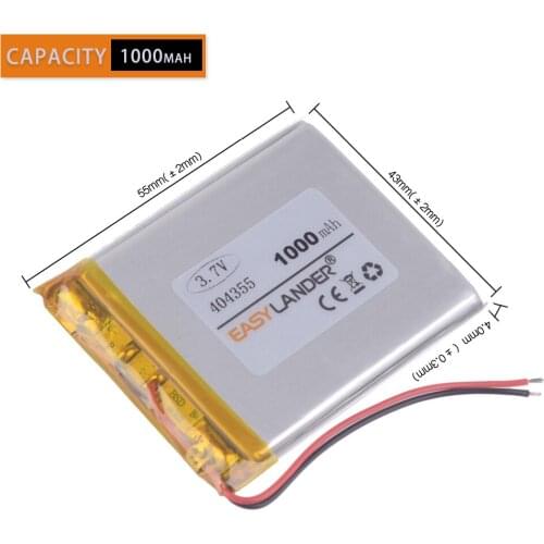 Lithium polymer battery 3.7v 404355 1000mAh For mp3 mp4 speaker DVR GPS small toys smart watch navigator batteries
