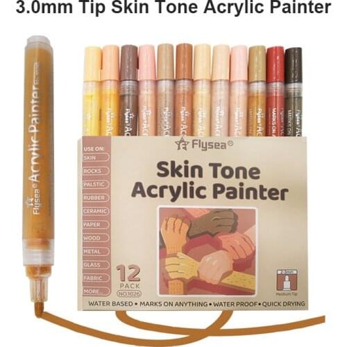 Skin Tone Acrylic Paint Marker Pens 12 Colors Art Permanent Markers for DIY Glass, Ceramic, Rock, Wood