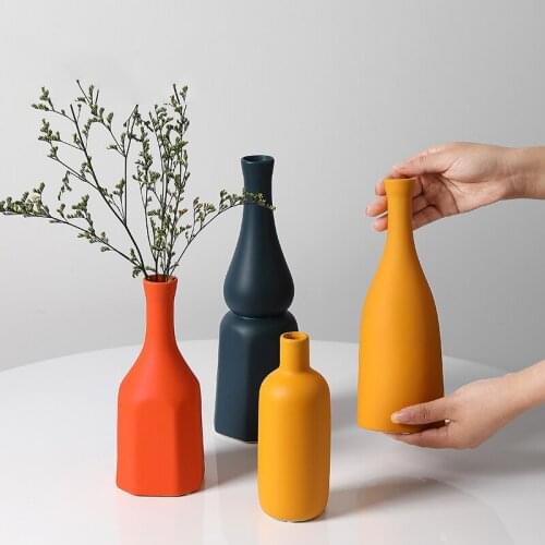 Nordic Home Decor Ceramic Vase Color Minimalism Flower Vases Table Decoration Living Room Accessories Modern Decor Crafts Gifts