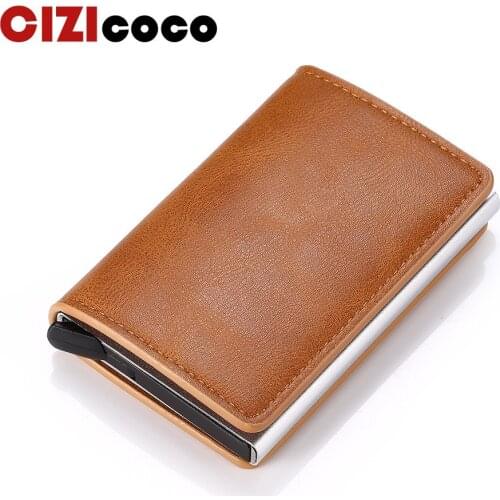 2020 Credit Card Holder Men And Women Metal RFID Card Holder Vintage Aluminium Box Crazy Horse PU Leather Fashion Card Wallet