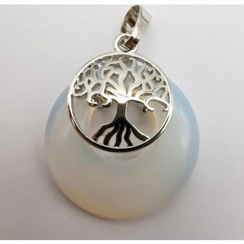 Opal Stone GEM Circle Tree of life Pendant Jewelry For Woman Gift S307