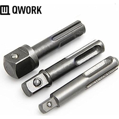 QWORK 3 Pcs SDS-Plus to Square Socket Adapter size of 1/4"(6.35mm) 3/8"(9.5mm) 1/2"(12.7mm)