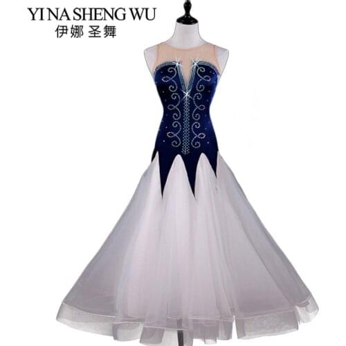 Adults Women Sleeveless Diamond Modern Dance Dress Ballroom Dance Costume Female Adult New National Standard Dance Dress Waltz