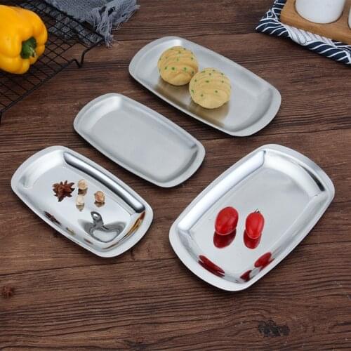 Food Storage Tray Barbecue Snack Plate Pan Silver Rectangular Thickened Stainless Steel Restaurant Home Kitchen Tableware Dish