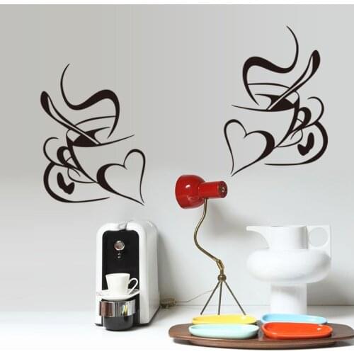Retro Double love coffee cup wall sticker vinyl decals Restaurant Kitchen removable wall Stickers DIY home decor wall art mural