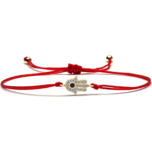 Blue Cubic Zirconia Stones Energy Amplifier Hamsa Hand Charm Bracelet Women New CZ Evil Eye Red String Luck remind Jewelry Gift