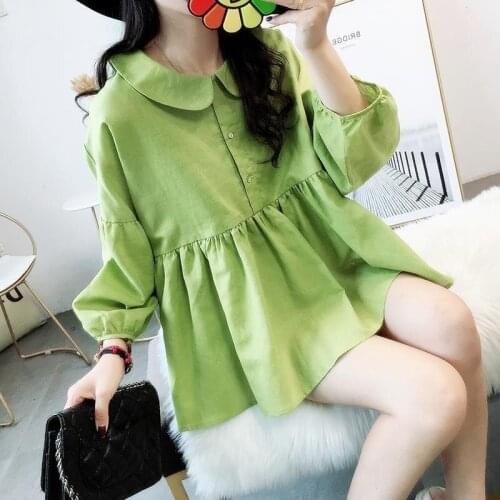 Sweet Style Solid Women Shirts Cute Turn-Down Collar Long-Sleeved Loose Elegant Female Outwear Tops
