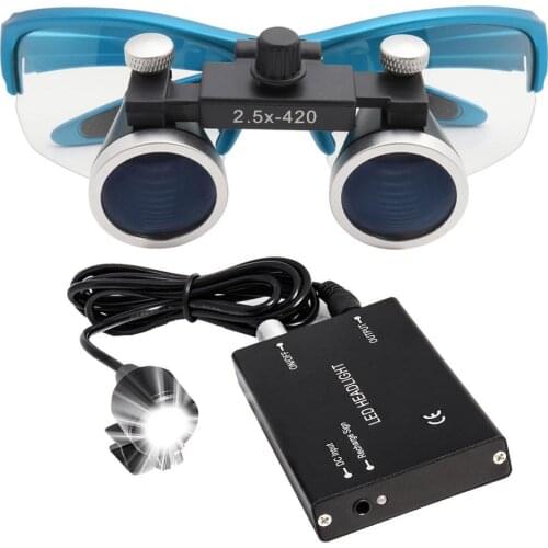 2.5X Dental Loupe Dental Lab Medical Loupe Dental Magnifier Dentists Blue with 3W Headlight