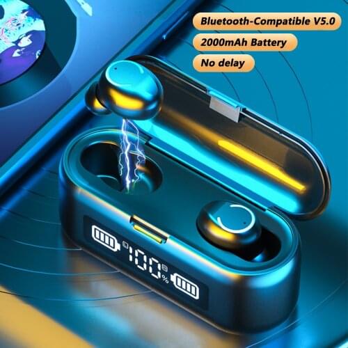 F9 TWS Bluetooth Earphone Wireless Headphones Waterproof 9D Stereo Music Headset Bluetooth 5.0 LED Display Touch Control Earbuds